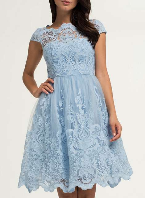 **Chi Chi London Blue Embroidered Tea Dress